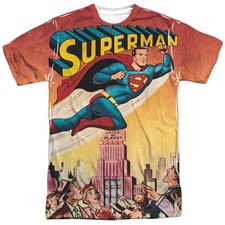 DC COMICS SUPERMAN CITY FLYING Licensed Sublimated Adult Graphic Tee Shirt S-3XL