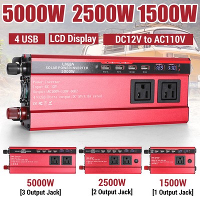 5000W/3000W DC 12V 24V to AC 110V Power Inverter with 3 AC Outlets, 4 USB Port