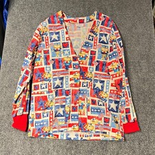 Peaches Uniform Scrub Top Women's Small Long Sleeve All Over Print Graphic