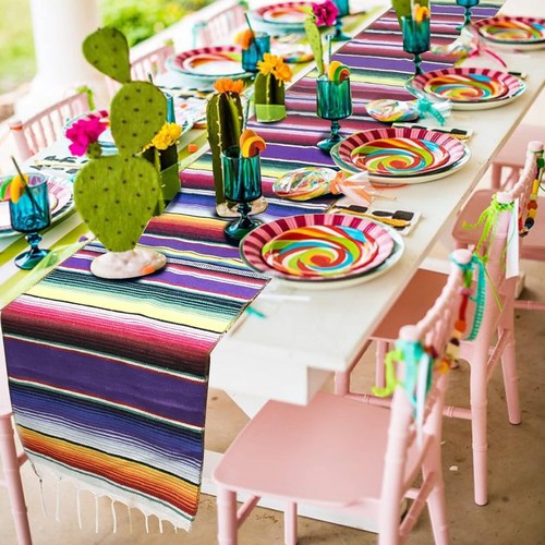Holicolor Mexican Table Runner, 8 Pack 14x110 Inch 4 Colors Mexican Party Decor - Picture 6 of 7
