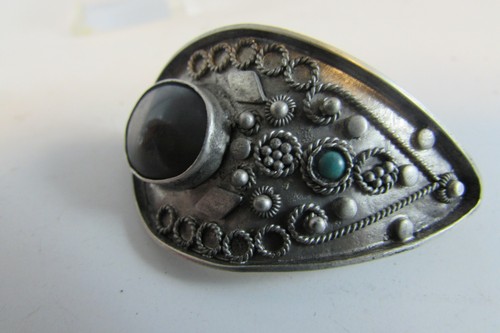 vintage 925 silver Onyx TURQUOISE RARE Bohemian Yemen Bedouin filigree PENDANT - Bild 7 von 10
