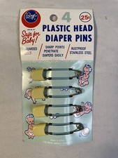 plastic head diaper pins 1960's new in package