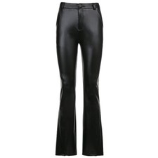 Femme Simili Cuir PU Pantalon Évasé Pattes D'Éléphants Bas Gothique Noir Sexy