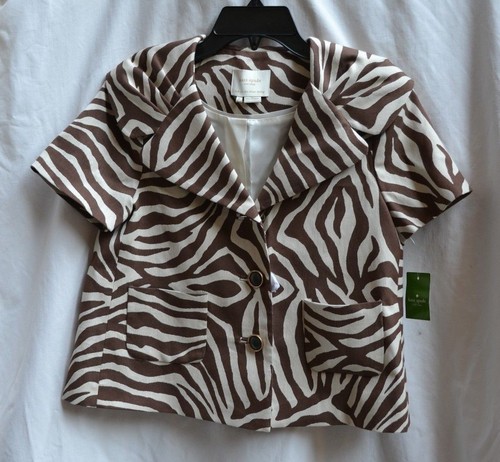 KATE SPADE NEW YORK NEW AUTH $499 Women Brown Beige Rose Zebra-Print Jacket Sz 0 - Bild 4 von 12