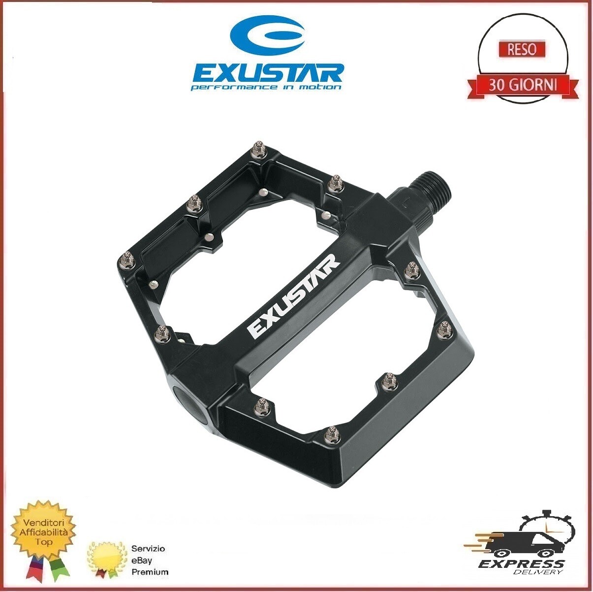 Exuastar Pedali Flat Bici Mtb Freerider Enduro Bmx Alluminio Nero 428Gr