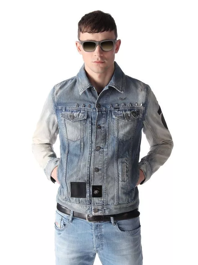 DIESEL Denim Patched Jacket X-Large XL Blue Washed Out Cotton Special Edition