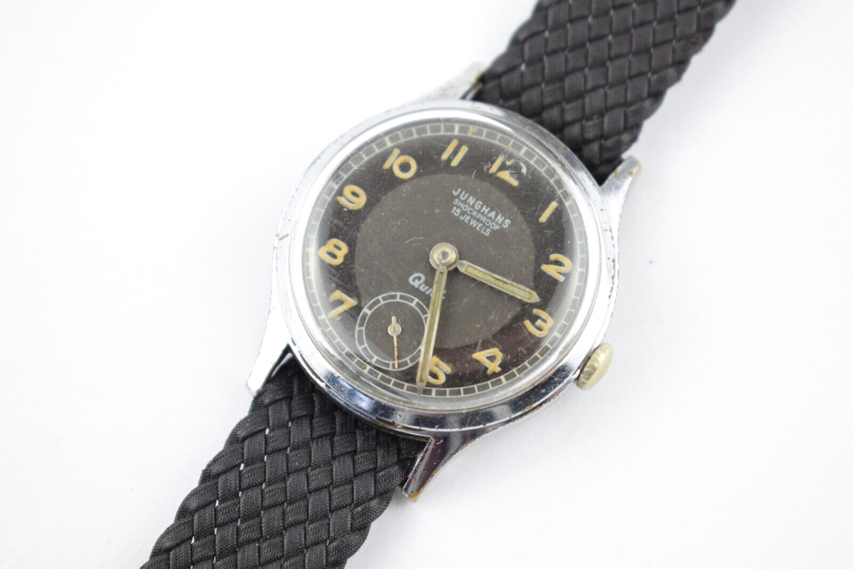 Junghans Quick 15 Jewels Shockproof Armbanduhr Handaufzug Militär Werk läuft