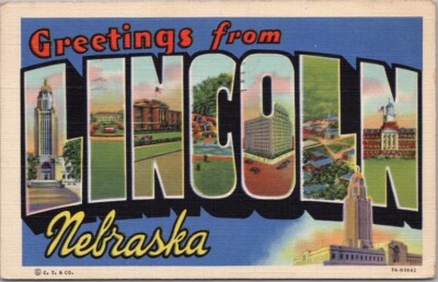 LINCOLN Nebraska Large Letter Multi-View Postcard Stat Capitol / 1944 Cancel