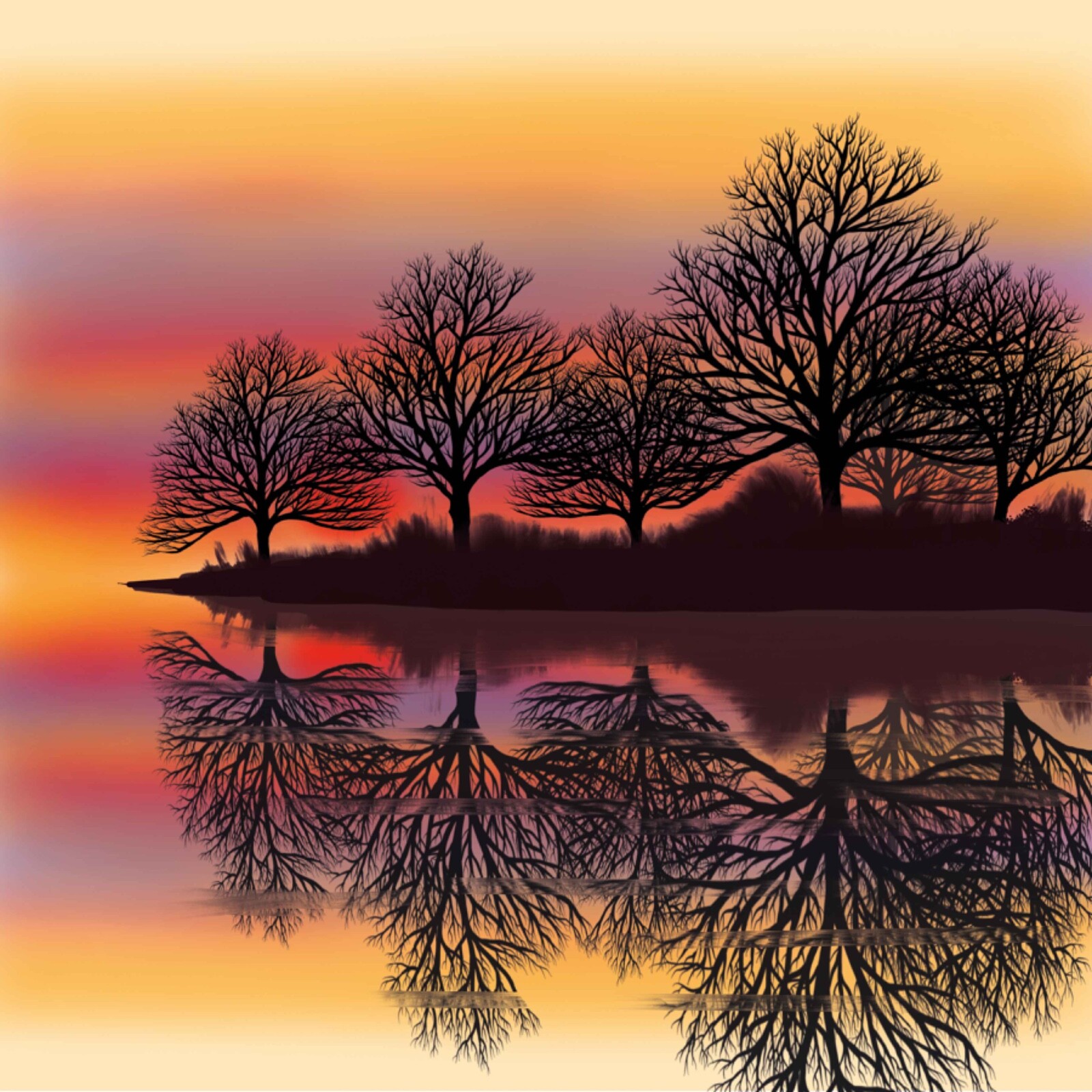 River Sunset - Fine Art Blank Greeting / Birthday Card -  Red Sky Trees Nature