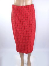 Pinko Gonna Longuette Ginocchio 46 W32 Xl Rosso Dritta Tubo Stretch Geometrica