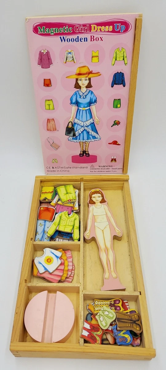 Lisa Frank Wooden Doll Magnetic Paper Dolls in Box No Lid Dress Up