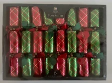 NIB Tom Smith Holiday 14" Festive Luxury Crackers 8 Pack Red/Green/Gold