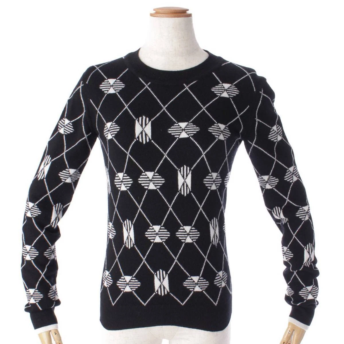 Auth Hermes 17AW Cashmere Argyle Knit Tops Sweater Black 34(171451
