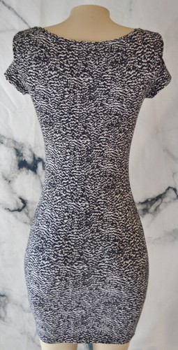 BASIC H&M Black Gray Patterned BodyCon Dress XS Short Sleeves Stretch Cotton - Picture 6 of 9