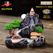 Backflow Incense Cone Burner Holder Lotus Waterfall With Free Cones Gift