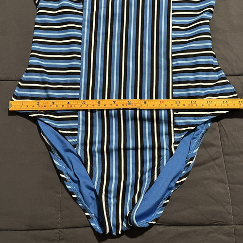 Michael Kors Womans SZ 12 One Piece Blue Black White Striped Swimsuit No Pads - Picture 13 of 17