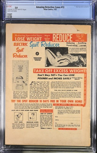 Amazing Detective Cases #13 - Atlas Comics 1952 CGC 2.0 Electrocución cubierta y - Imagen 2 de 2