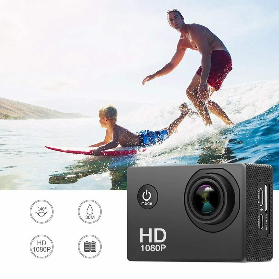 Action Camera, 12MP 1080P 2 Inch LCD Screen, Waterproof Sports Cam 120 Degree  - Image 2 of 4