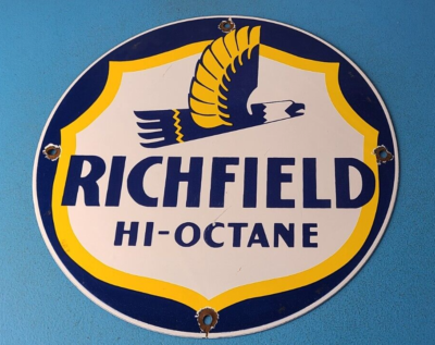 #ad Vintage Richfield Gasoline Sign Gas Motor Oil Pump Plate Porcelain Sign $110.37