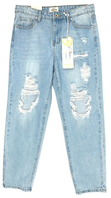 Skinny Fries High Rise Mom Jeans Women's 7 Juniors Distressed Ripped Light  Wash | eBay