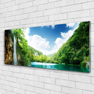 Acrylglasbilder Wandbilder Druck 125x50 Gebirge Wald See Natur