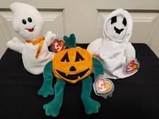 Halloween Lot of 3 Retired Ty Beanie Babies: Sheets, Spooky, Pumkin New w/ tags