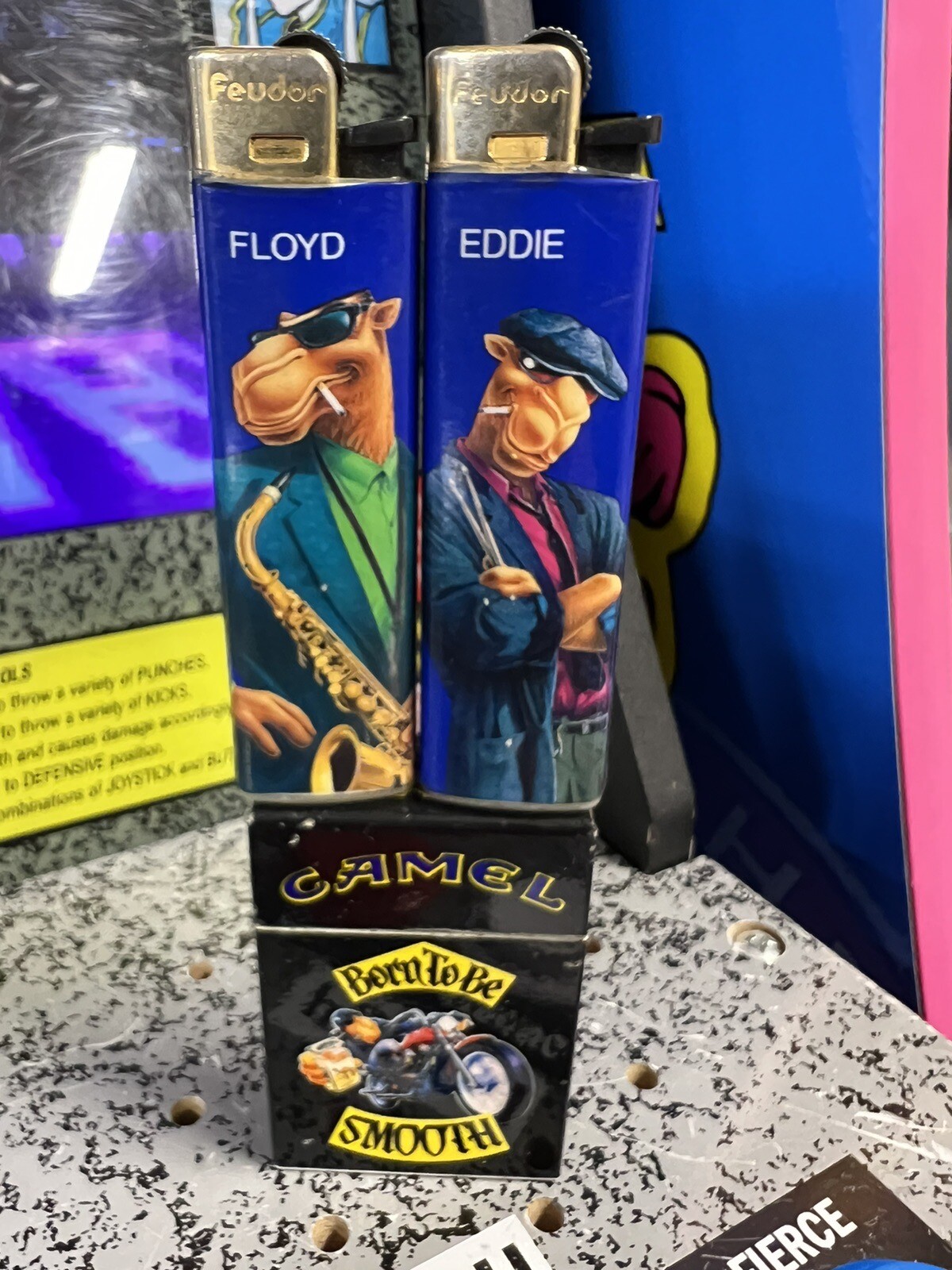 Lot of 3 Vintage Lighters: 1990s Joe Camel "Born To Be Smooth" + Floyd & Eddie