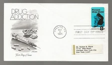 US Scott #1438, First Day Cover 10/4/71 Dallas Single Drug Addiction