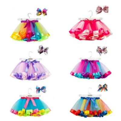 Kinder Rainbow Tutu Kleid Bunt Party Ballettrock mit Schleife Haar Accessoires