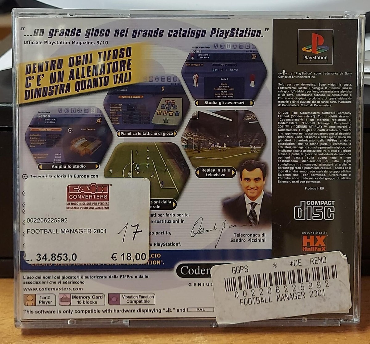 FOOTBALL MANAGER CAMPIONATO 2001 Ps1 COMPLETO PERFETTO CONSEGNA 24/48H CON  BRT