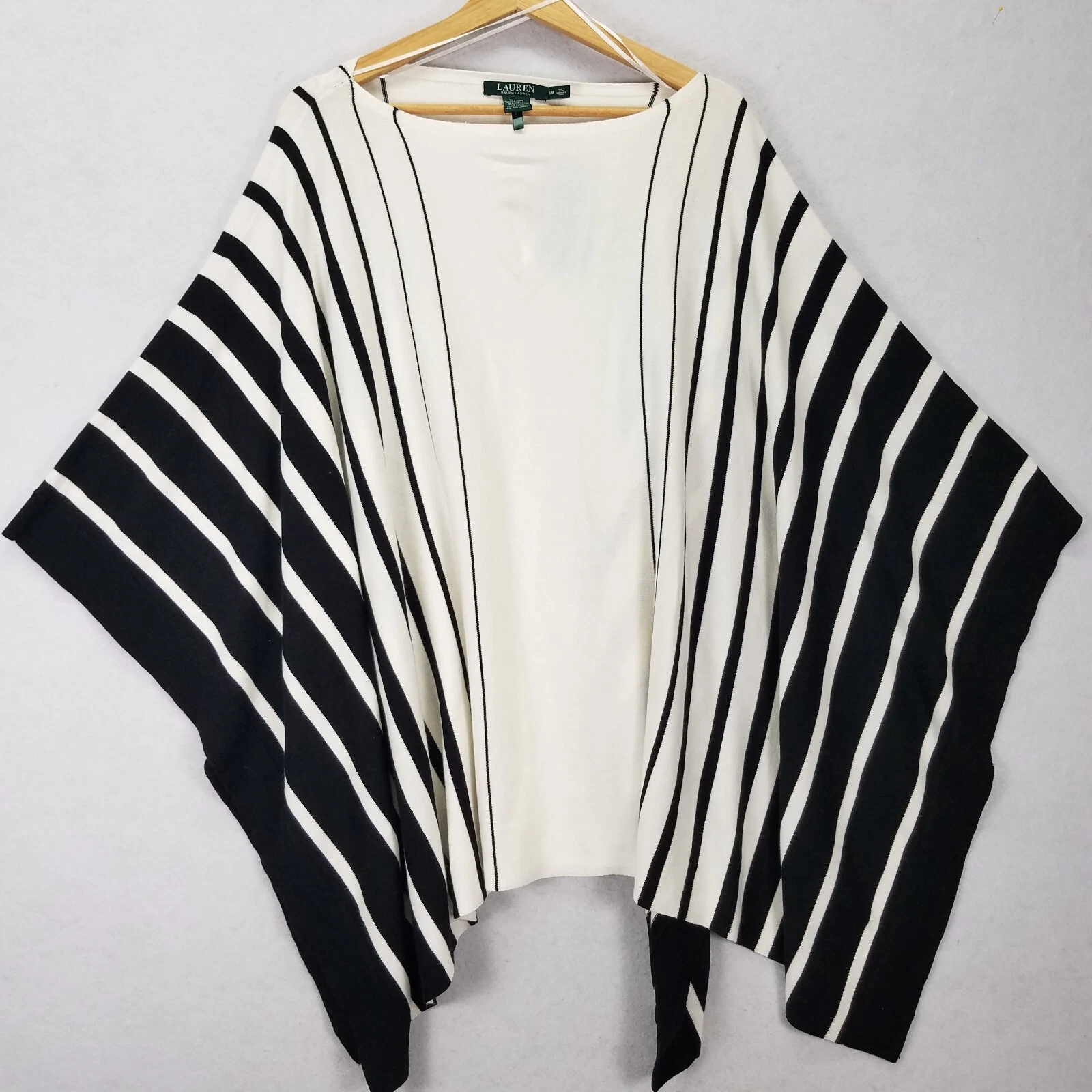 NWT Lauren Ralph Lauren Women S/M Striped Poncho Sweater Black Pearl Nautical