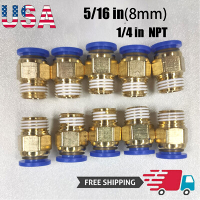 10 Male Straight Connector Tube OD 5/16'' (8mm) X NPT 1/4 PU Air  Push In Fitting