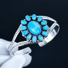 Sleeping Beauty Turquoise Gemstone 925 Sterling Silver Adjustable Cuff Bangle