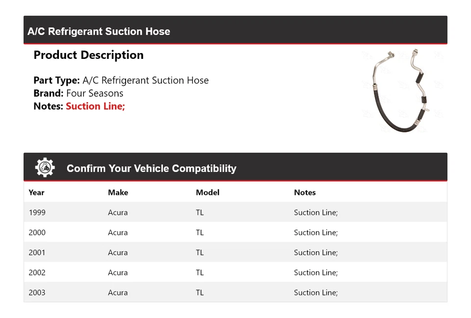 Manguera de succión de refrigerante aire acondicionado Acura TL 1999-2003 4 estaciones 2000 2001 2002 Foto 2 de 4