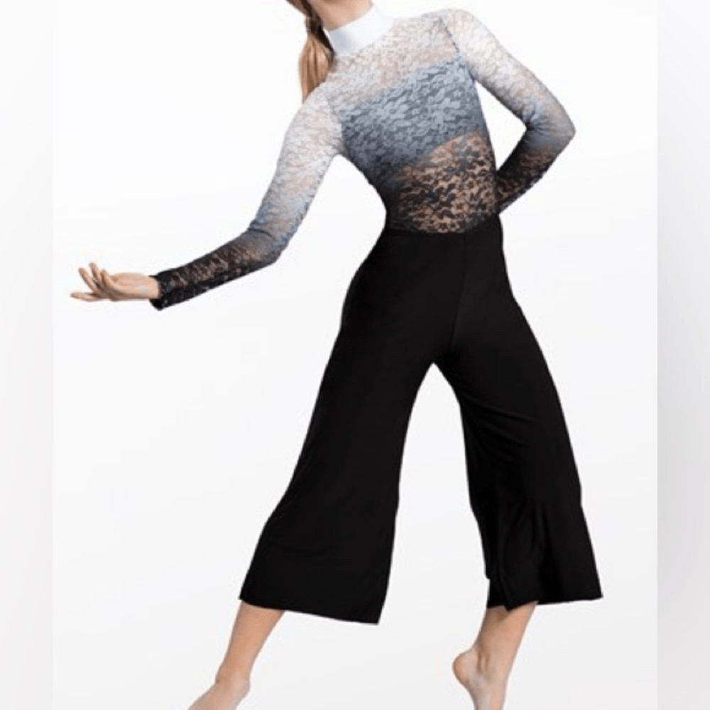 WEISSMAN Disfraz de Baile Unitard Negro Ombre Encaje Culotte Mono PL11897 IC 7/8
