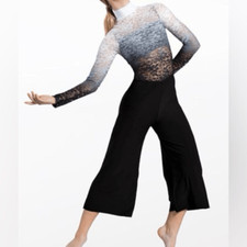 WEISSMAN Dance Costume unitard black Ombre Lace Culotte Jumpsuit PL11897 IC 7/8