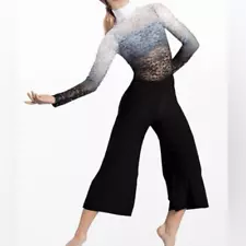 WEISSMAN Dance Costume unitard black Ombre Lace Culotte Jumpsuit PL11897 IC 7/8