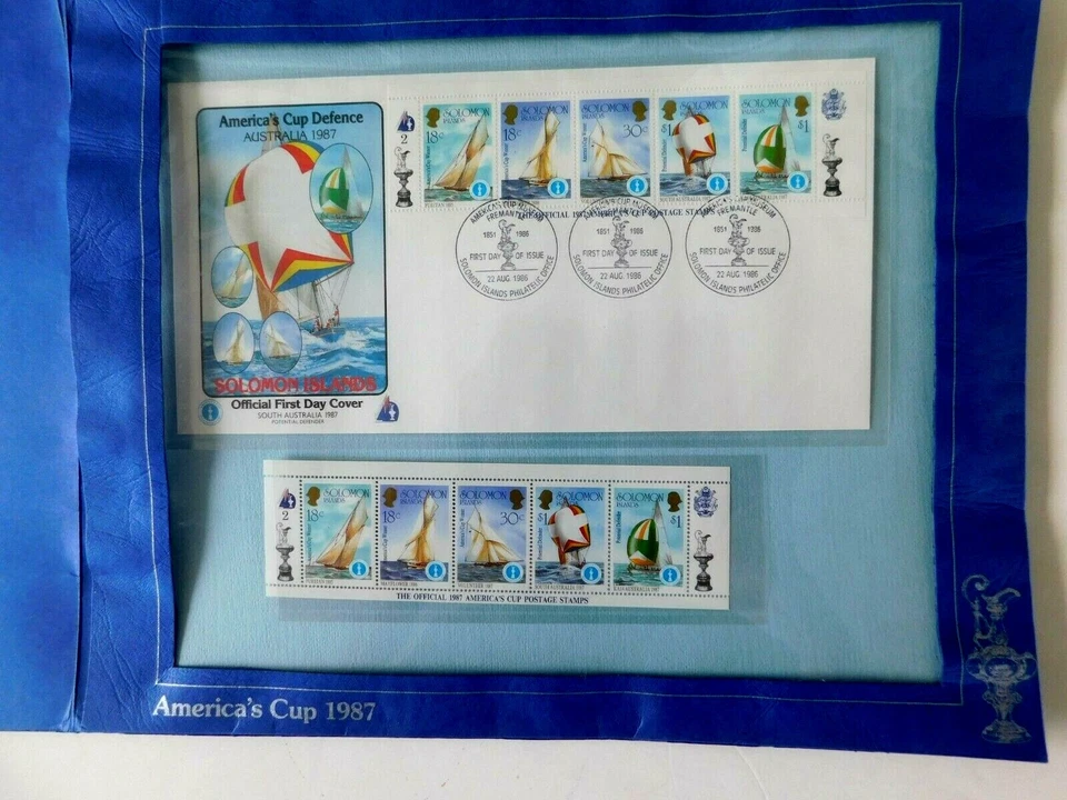 Solomon Islands America's Cup Stamps &Cover 1987 Folder, Philatelic Int'l. 1987 - Image 2 of 3