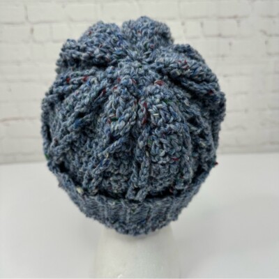 Tahki Yarns Donegal Tweed Blue Wool Cable‎ Knit Beanie Hat Handmade Ireland NEW Tahki Yarns Donegal Tweed Blue Wool Cable Knit Beanie Hat  main image 3