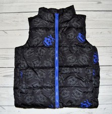Boys XS X-Small 4 CRAZY 8 by Gymboree Zip Up Puffer Vest Black Blue Skulls WARM