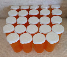 Lot of 24 Amber Plastic 20 Dram 3" Medicine Pill Bottles Snap Caps Crafts