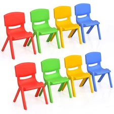 Goplus 8PCS Kids Plastic Chairs Stackable Play and Learn Furniture Colorful New
