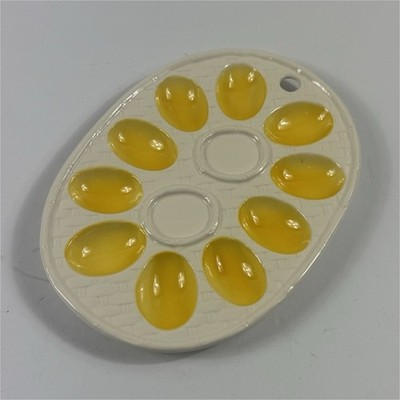 Ceramic Egg Platter Oval 11'' White Yellow Glossy Made in Japan 10 Wells