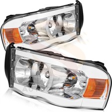2pcs For 2002-2005 Dodge Ram Headlights Headlamps Pair Chrome Turn Light Set