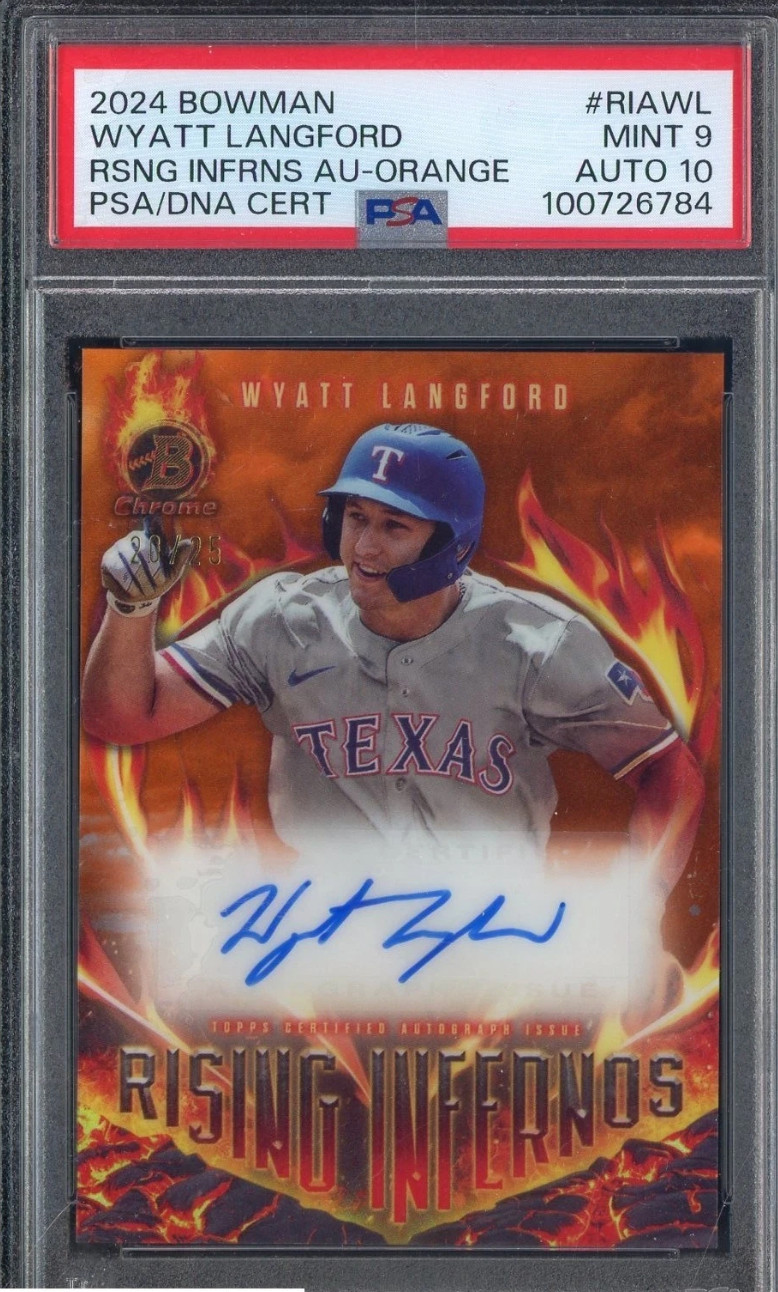 2024 Bowman Rising Infernos Orange - Wyatt Langford RC /25 - PSA 9/DNA AUTO 10