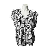 Nine West Women’s 1X Shirt Black & White Short Sleeve Trendy Stylish Top