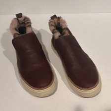 TOMS Brown Leather Faux Fur Lined Slip-On Comfort Shoes US 6.5 EU 37