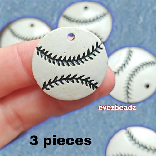 EvezBeadz Jewelry Supplies Peruvian Clay Baseball Beads Charms Pendants VNS