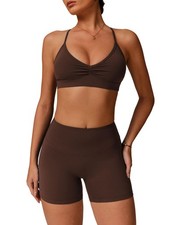 Piece Workout Sets for Women Front Scrunch Cross Back Sports Bras Matching Hi...