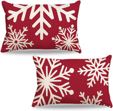 Red Snowflake Christmas Outdoor Lumbar Pillow Covers 12x20 Set of 2